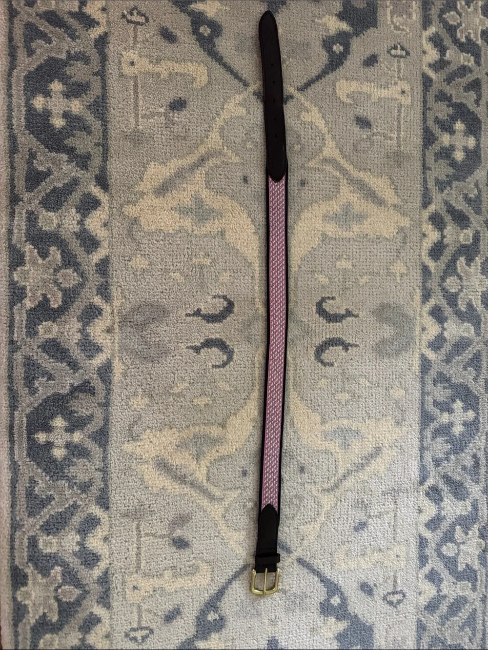 Vineyard Vines Pink Patterned Belt with Black Trim